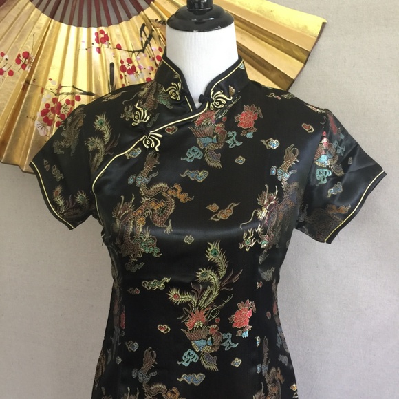 black and gold chinese dress